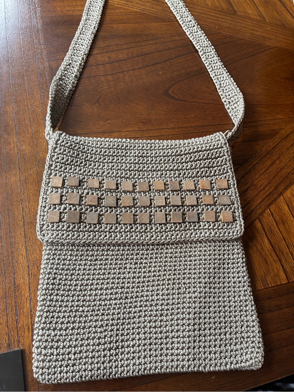 DesignerEmanuel Ungaro Handwoven Taupe Crochet Crossbody Bag